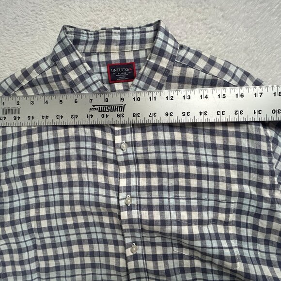 Untuckit Mens Wrinkle-Resistant Gingham Short Sleeve Linen Shirt XL Blue NWOT - Picture 6 of 8